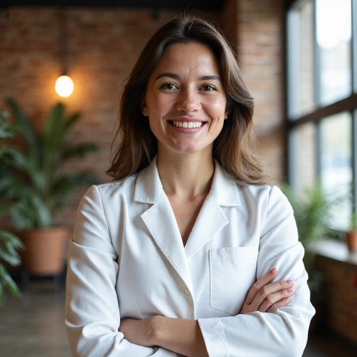 Ritratto professionale del nutrizionista di NutriVita Italia, sorridente e accogliente, in un ambiente luminoso con accenti naturali.